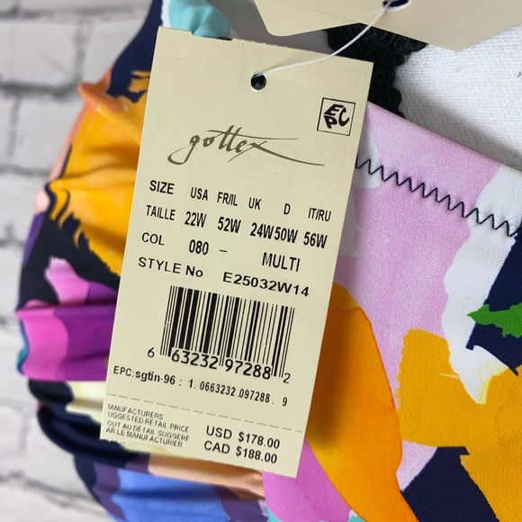 Profile By Gottex Holi Floral Abstract One Piece Bathing Suit Size 22W Bandeau - Picture 11 of 15